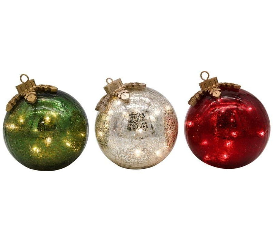 LED Crackle Glass Christmas Baubles – Illuminated Tree Ornaments for Christmas Decoration