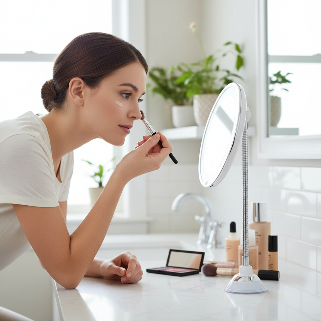 LED Lighted Magnifying Bathroom Mirror with Flexible Arm