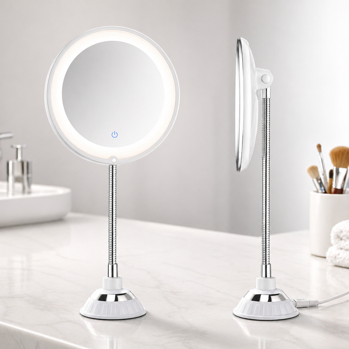 LED Lighted Magnifying Bathroom Mirror with Flexible Arm