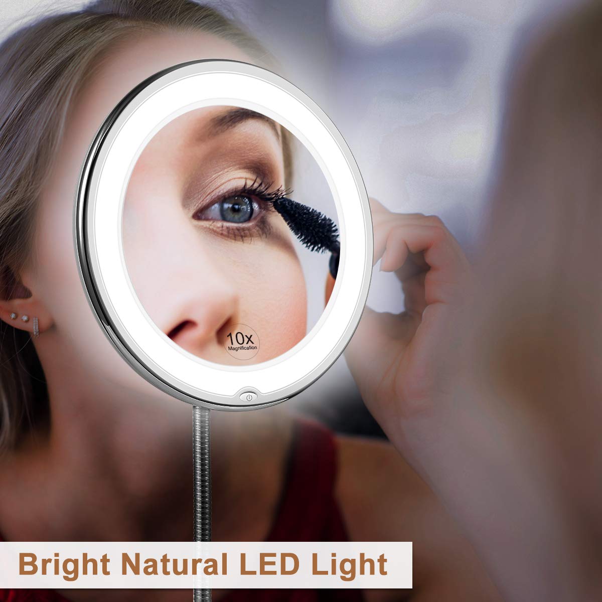LED Magnifying Makeup Mirror with Flexible Gooseneck | 10x Magnification | Daylight LED