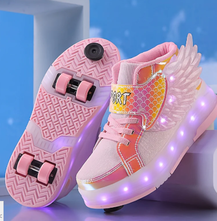 Light-Up Roller Skate Sneakers with Wings – USB Rechargeable for Girls and Teens
