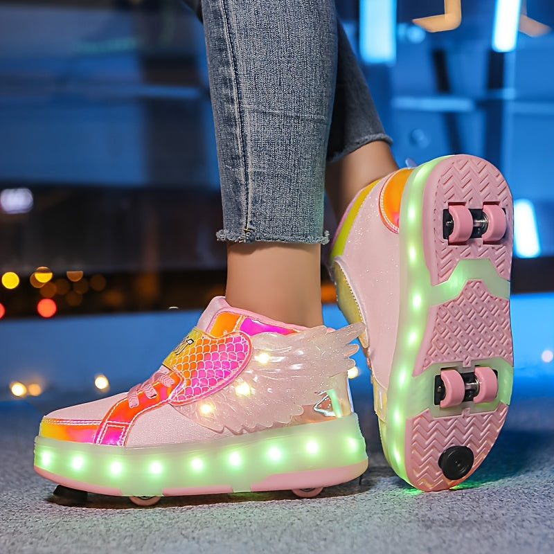 Light-Up Roller Skate Sneakers with Wings – USB Rechargeable for Girls and Teens