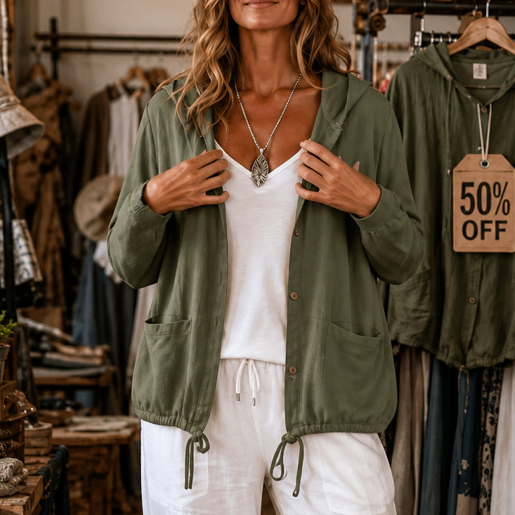 Lightweight Hooded Jacket with Drawstring Hem