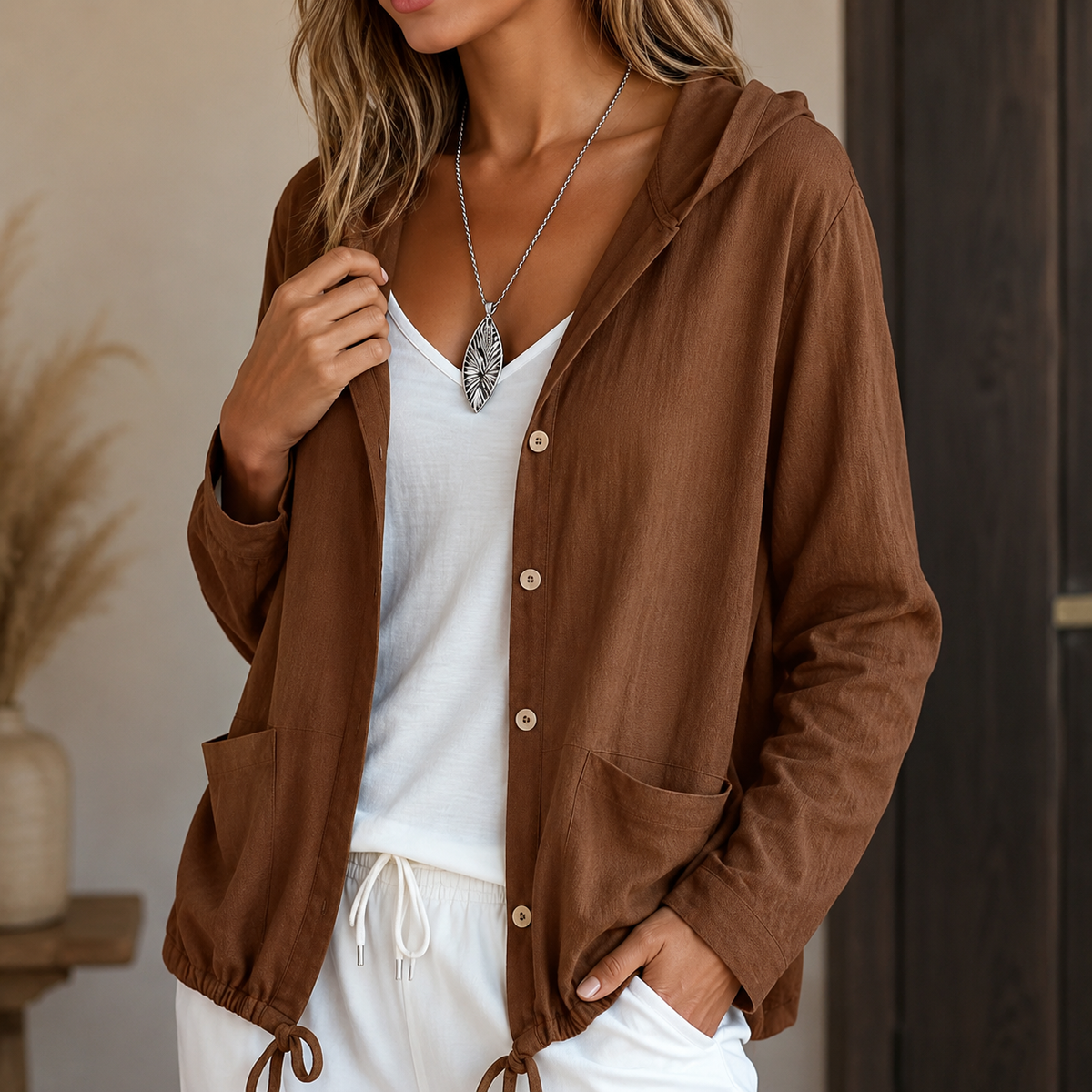 Lightweight Hooded Jacket with Drawstring Hem