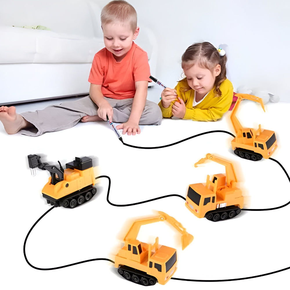 Line-Following Construction Vehicle Toy – Interactive Track-Drawing Cars for Kids with Marker-Controlled Play