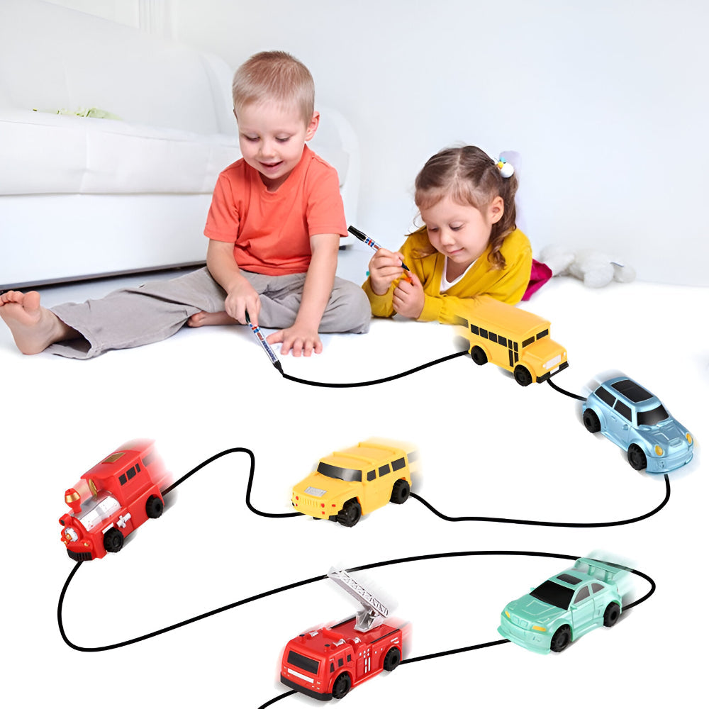 Line-Following Construction Vehicle Toy – Interactive Track-Drawing Cars for Kids with Marker-Controlled Play
