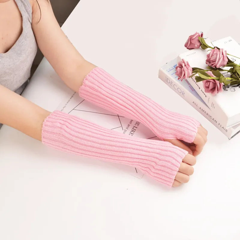 Long Knit Fingerless Gloves