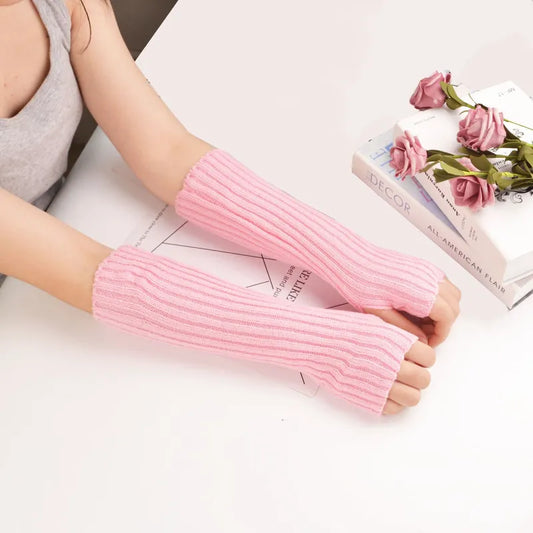 Long Knit Fingerless Gloves