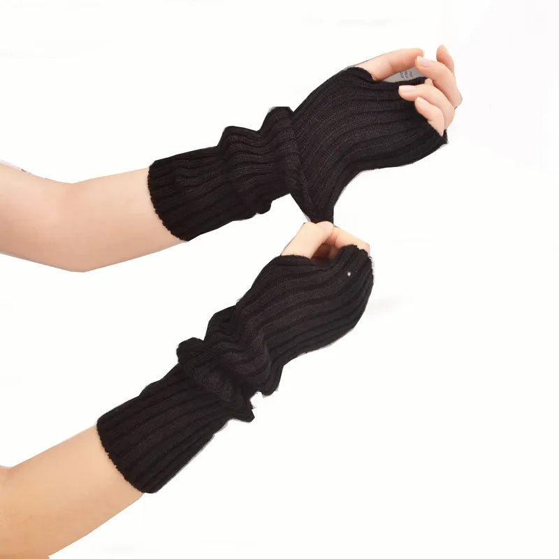 Long Knit Fingerless Gloves