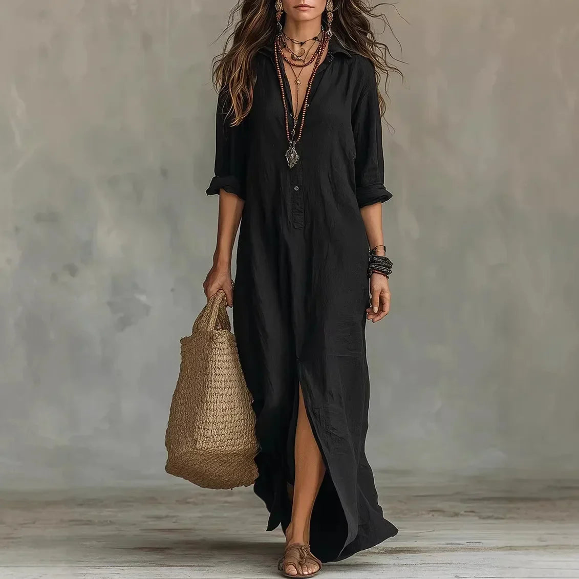 Long Linen Shirt Dress