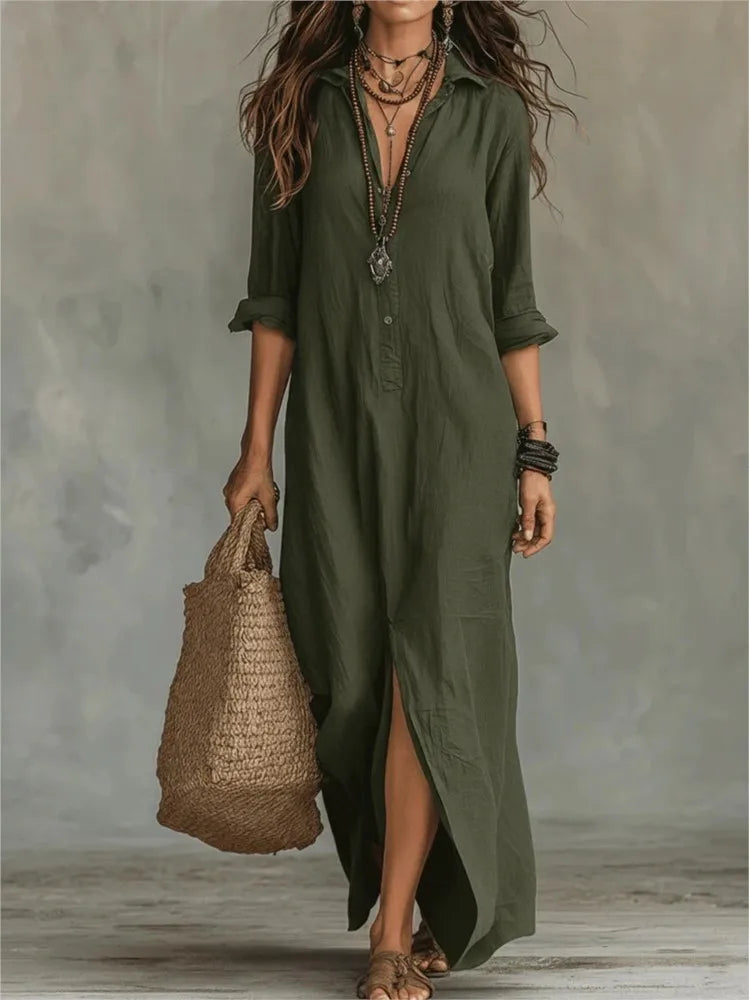 Long Linen Shirt Dress