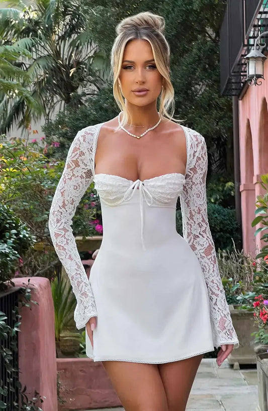 Long-Sleeve Lace A-Line Mini Dress
