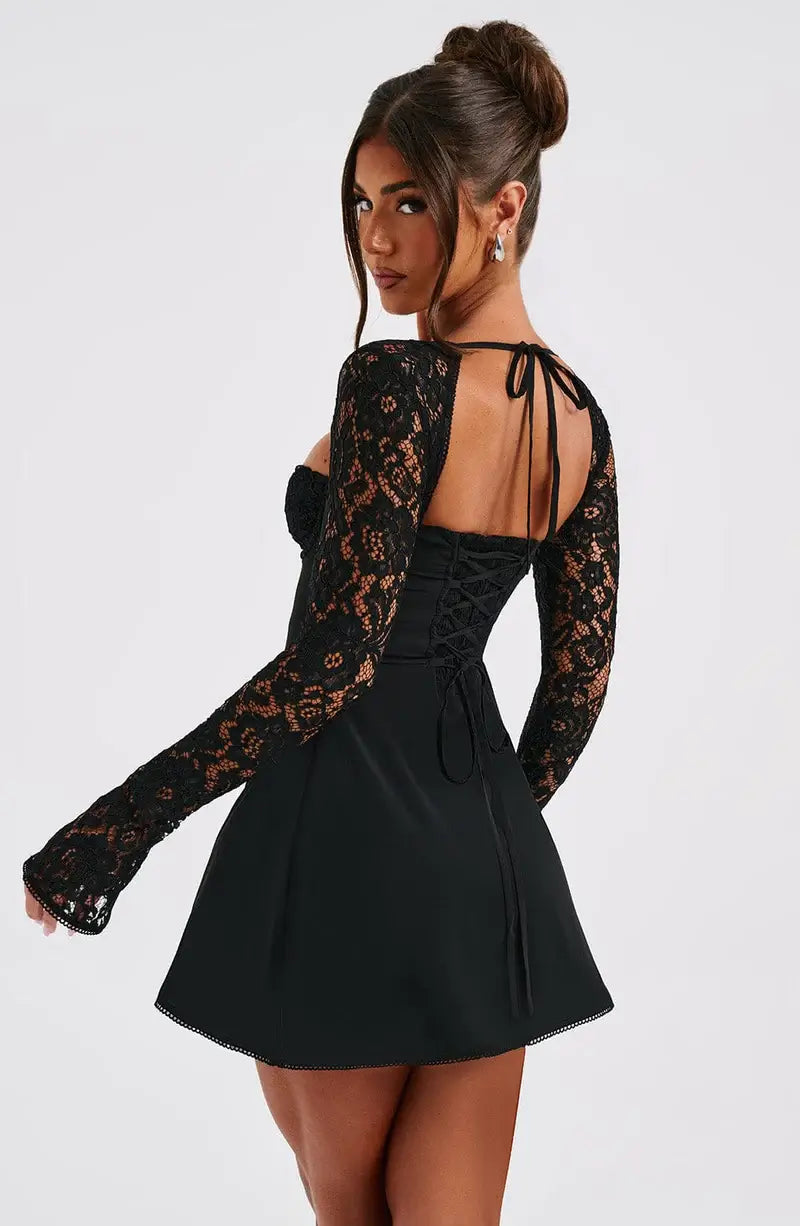 Long-Sleeve Lace A-Line Mini Dress