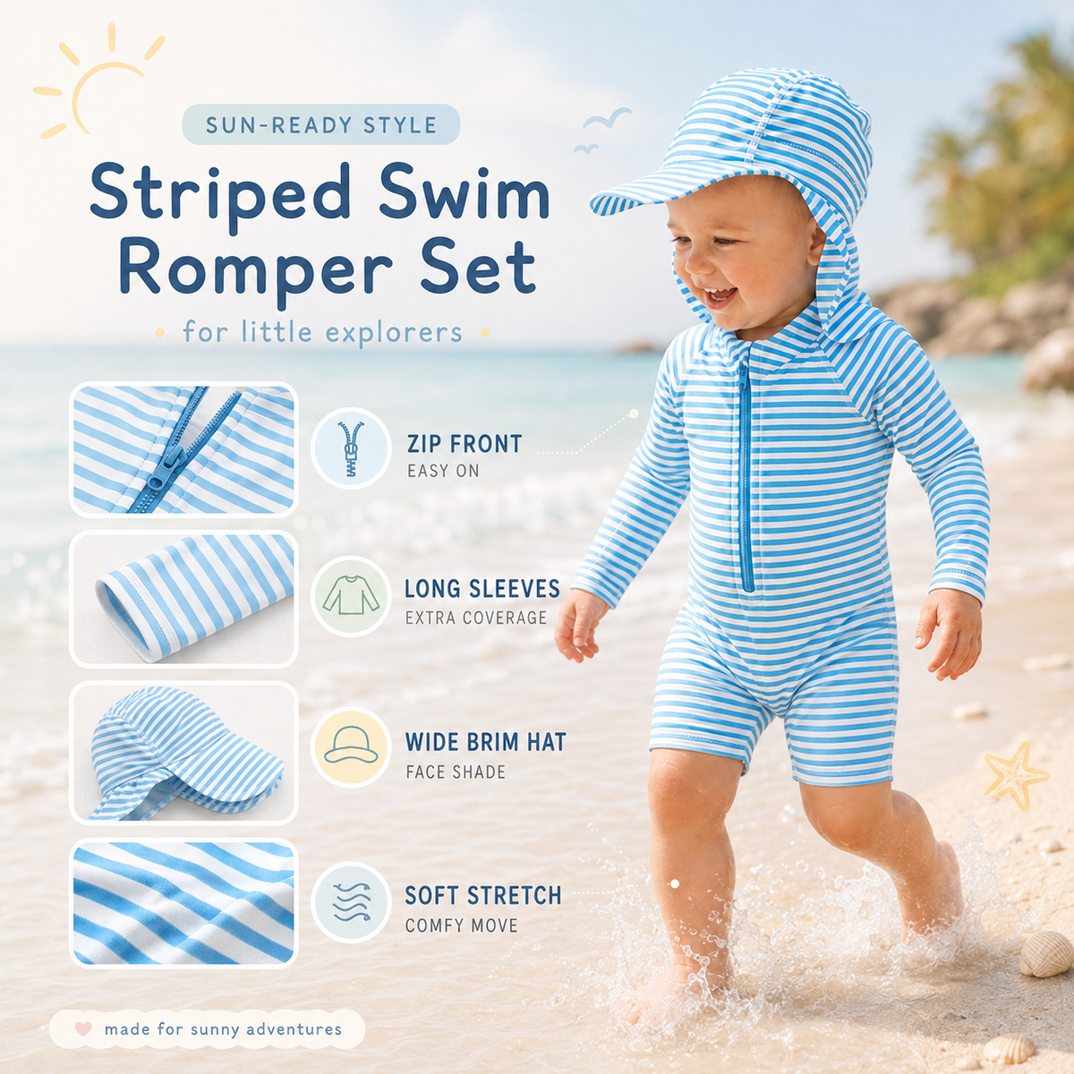 Long Sleeve Zip Swim Romper