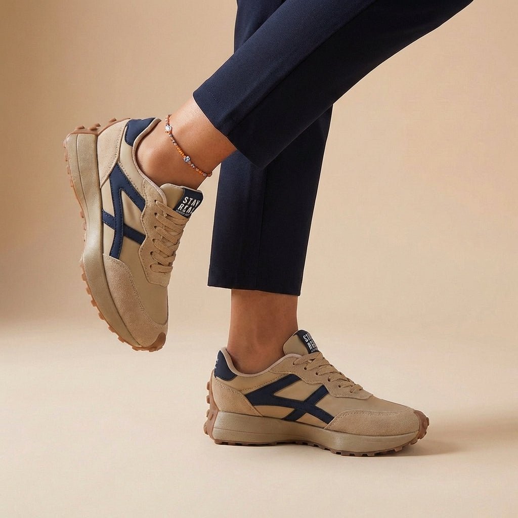 Low-Top Lace-Up Orthopedic Contrast Panel Sneakers