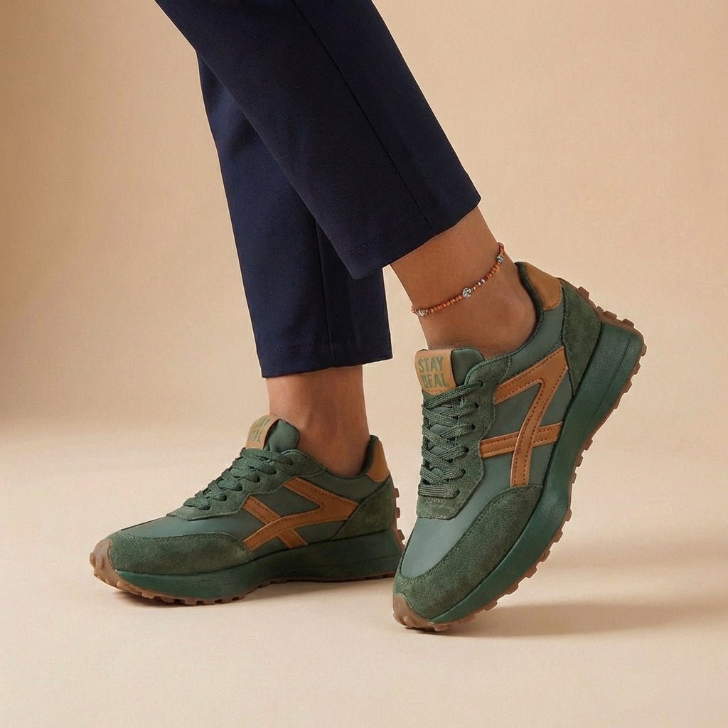 Low-Top Lace-Up Orthopedic Contrast Panel Sneakers
