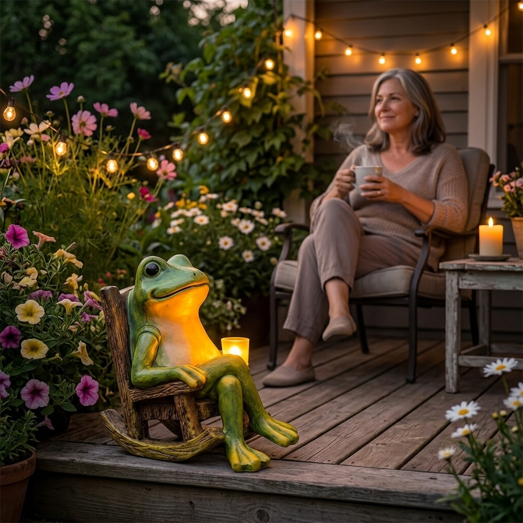 Luminous Garden Frog in Rocking Chair