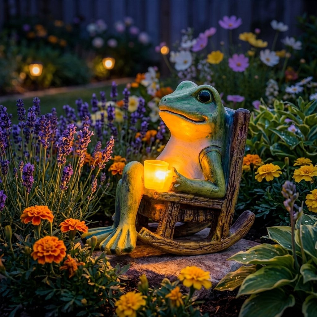 Luminous Garden Frog in Rocking Chair