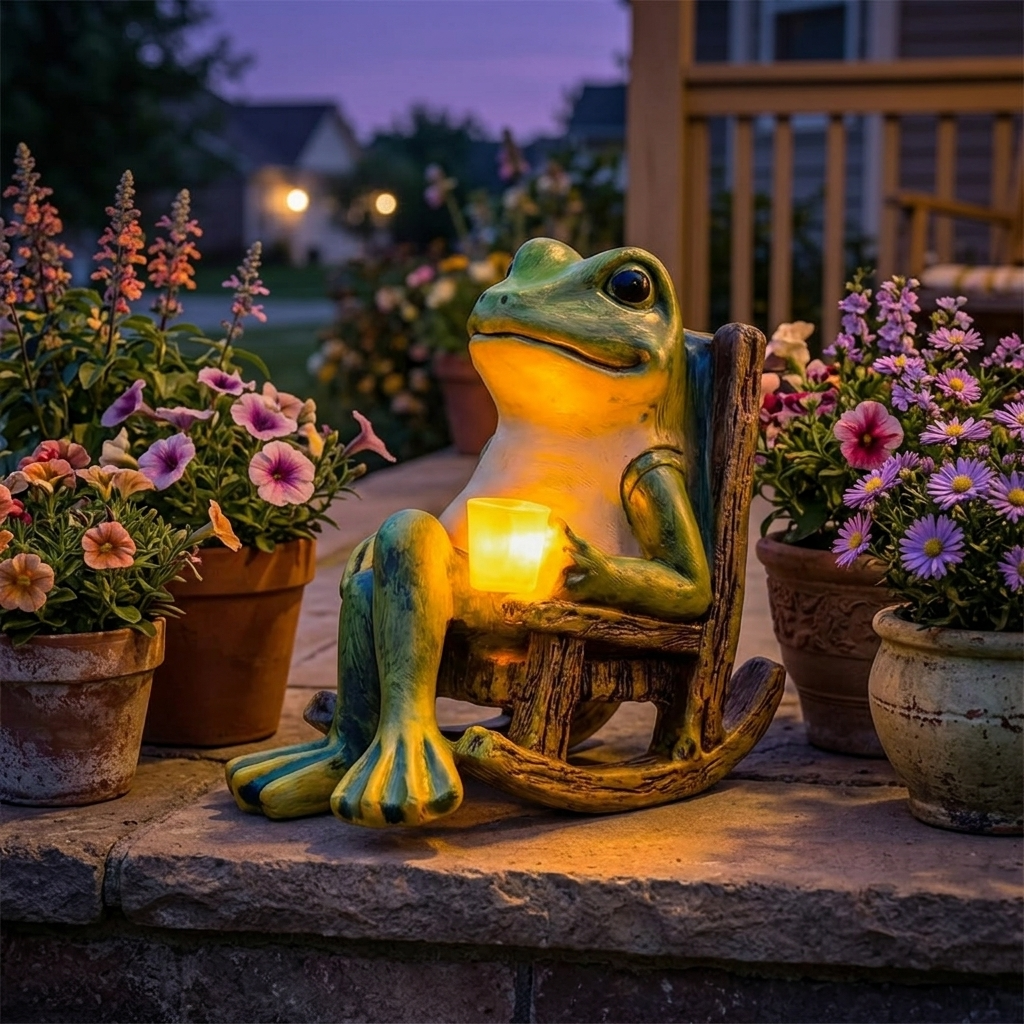 Luminous Garden Frog in Rocking Chair