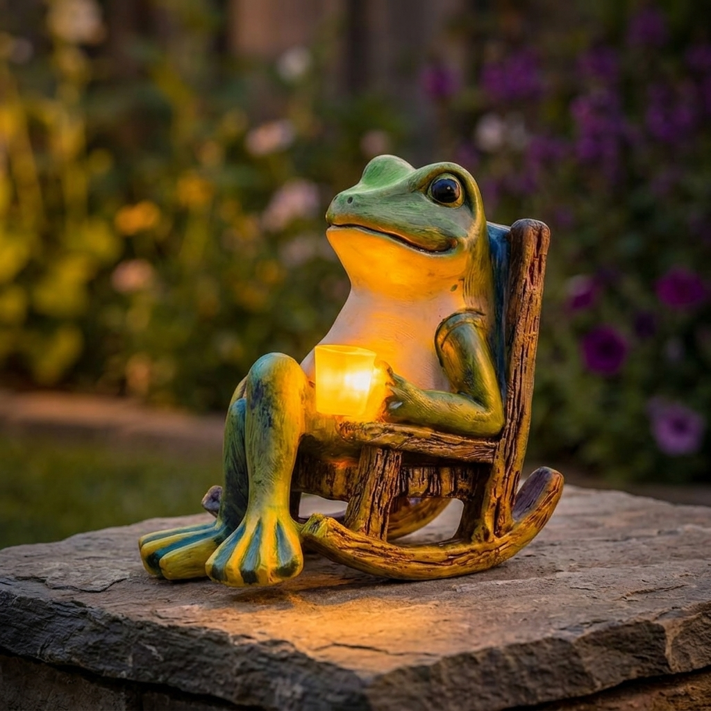 Luminous Garden Frog in Rocking Chair