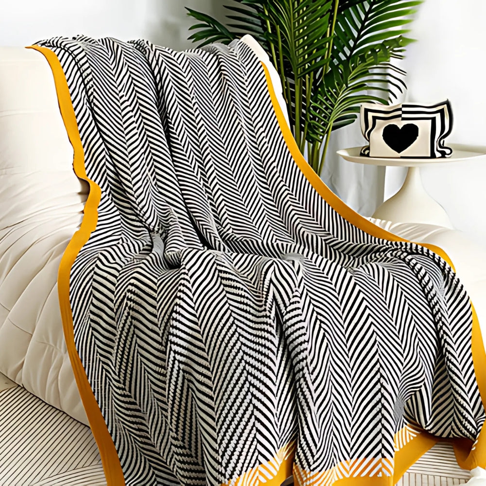 Luxurious Gold Chevron Pattern Throw Blanket