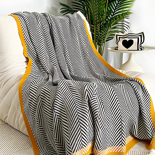 Luxurious Gold Chevron Pattern Throw Blanket