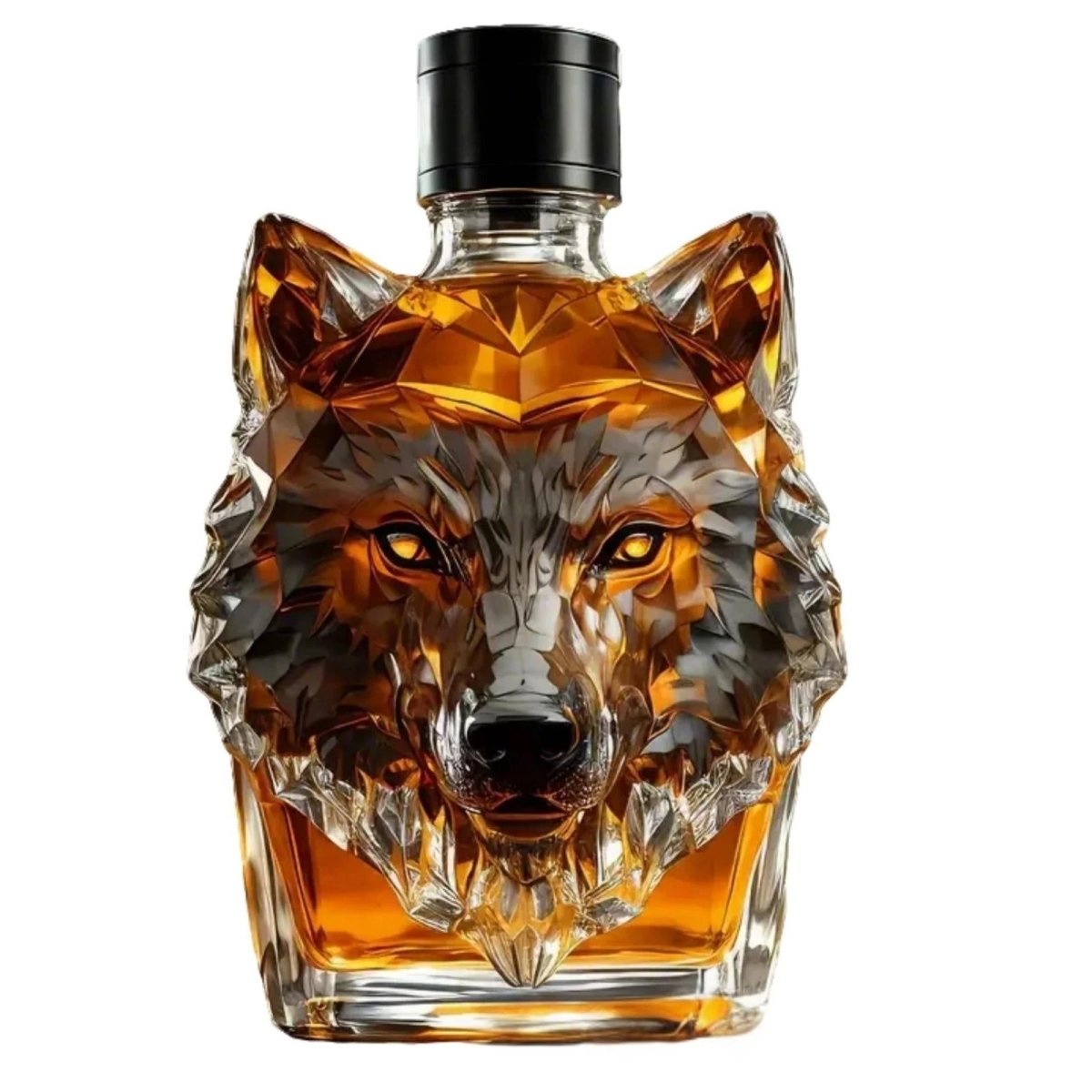 Luxury Crystal Whiskey Decanter with Faceted Wolf Design
