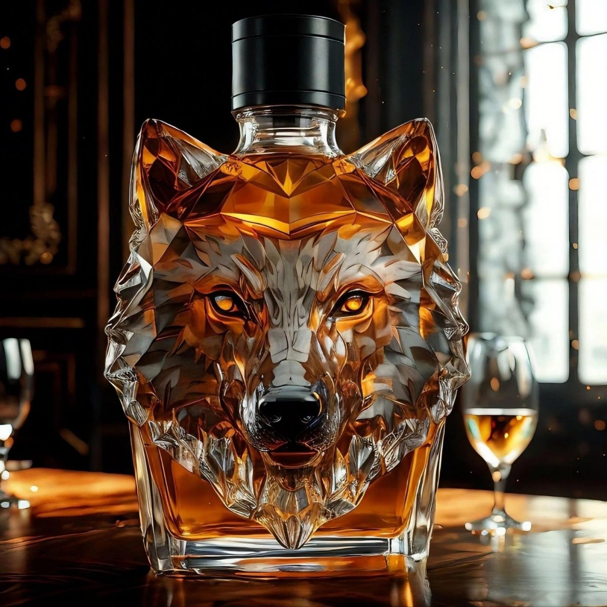 Luxury Crystal Whiskey Decanter with Faceted Wolf Design