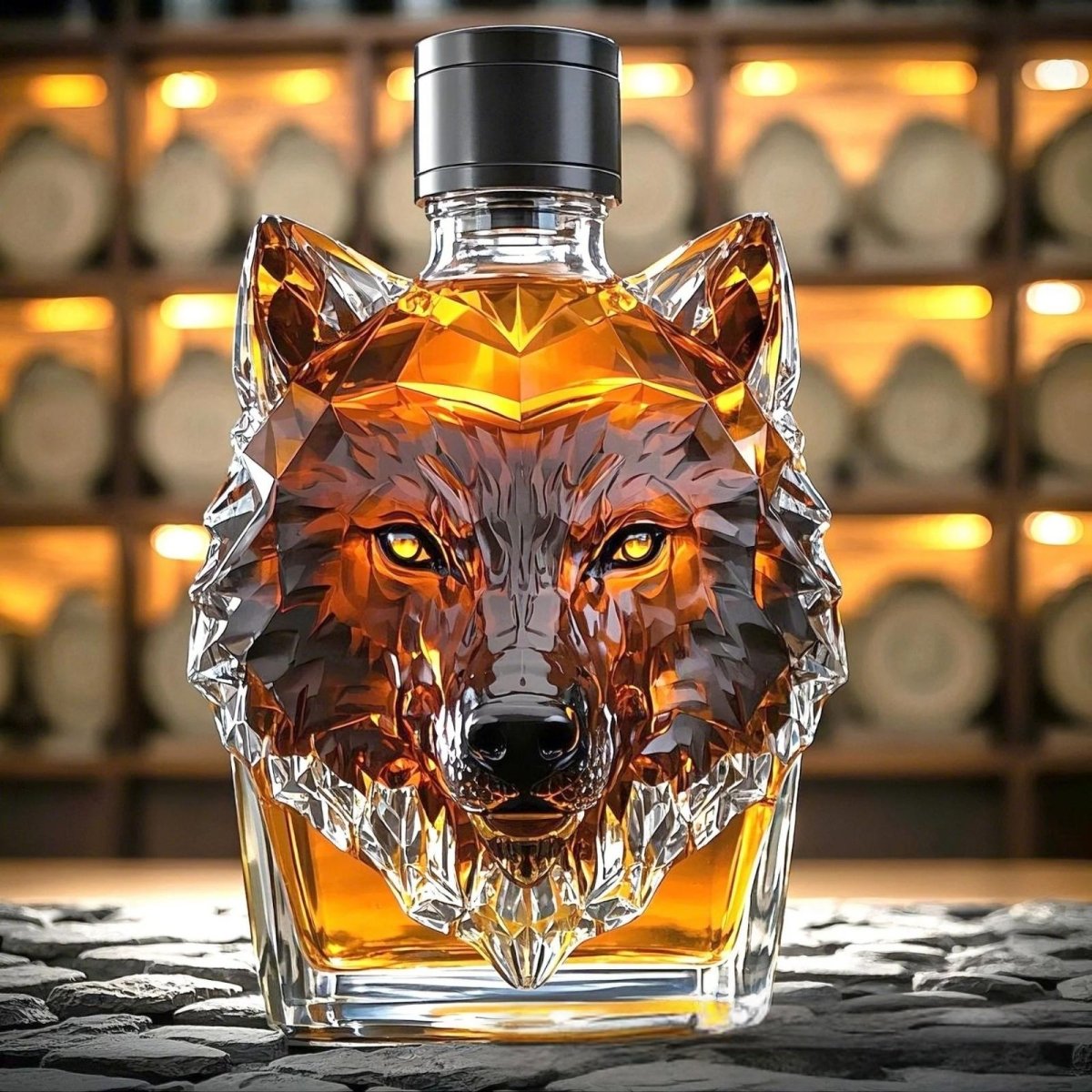 Luxury Crystal Whiskey Decanter with Faceted Wolf Design