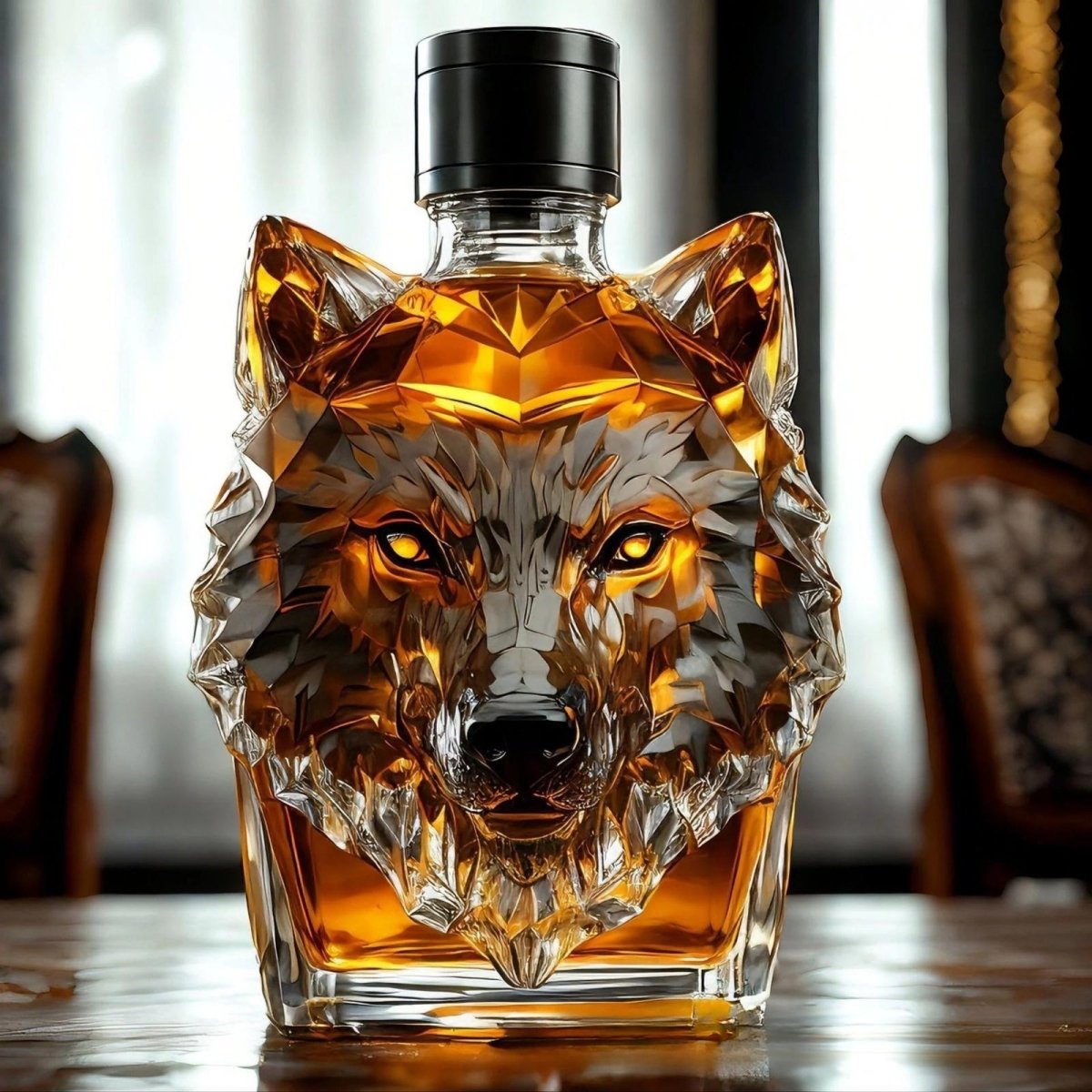 Luxury Crystal Whiskey Decanter with Faceted Wolf Design