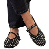 Mary Jane Ballet Flats with Polished Strap and Decorative Studs