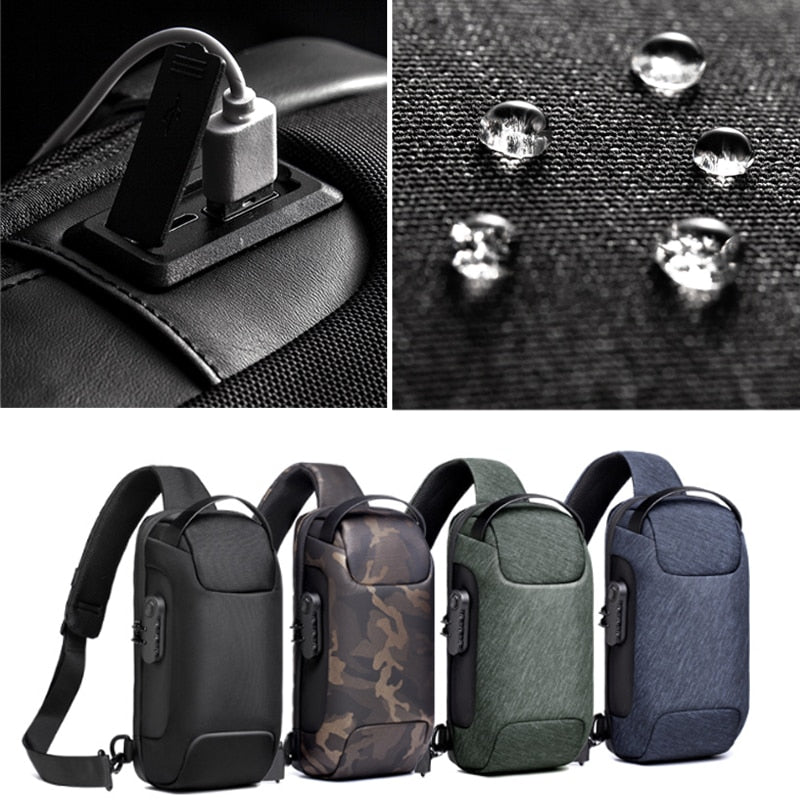 Men's Anti-Theft Waterproof Sling Bag with USB Charging Port