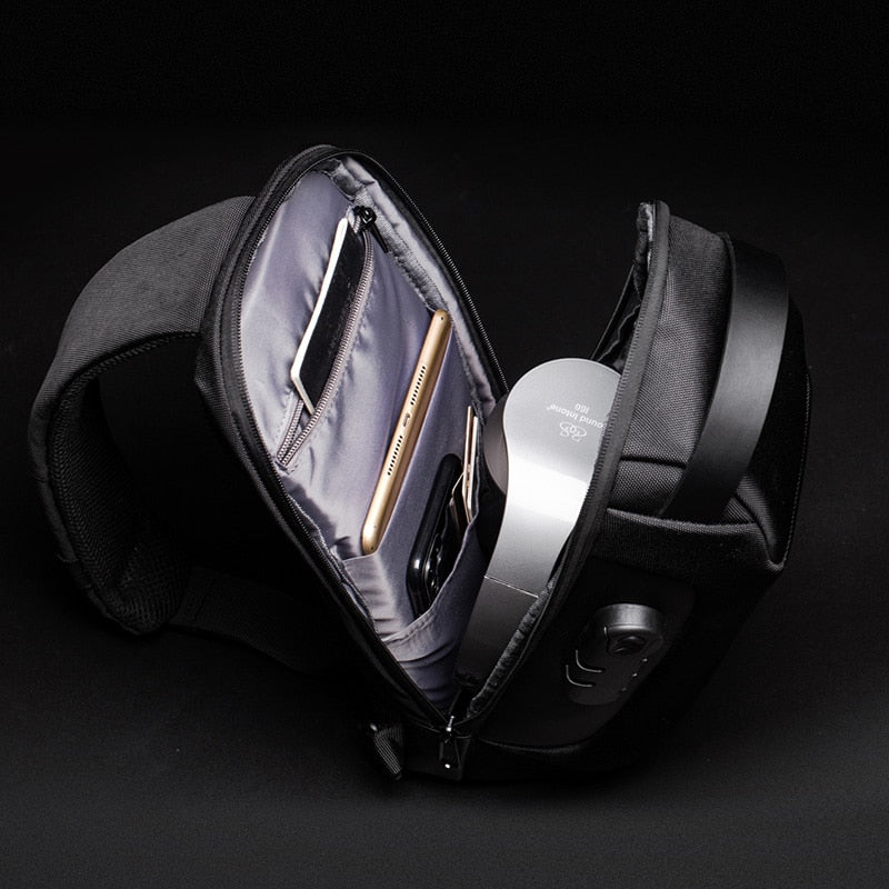 Men's Anti-Theft Waterproof Sling Bag with USB Charging Port