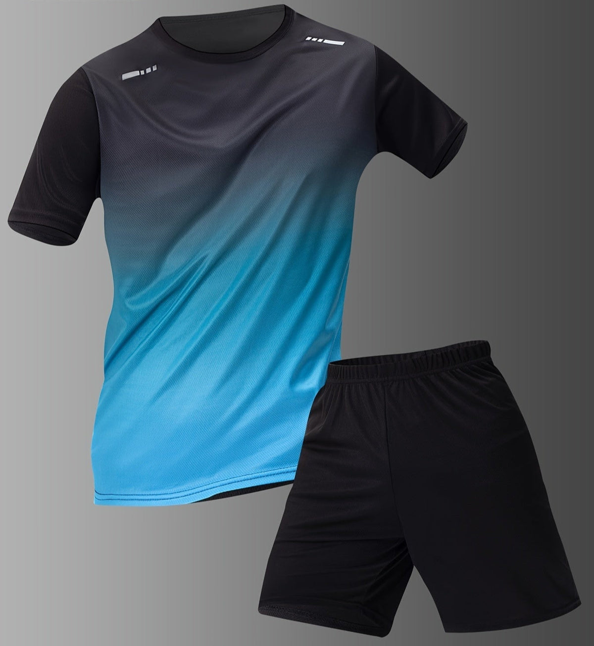 Men's Athletic Gradient Sports T-Shirt & Shorts Set
