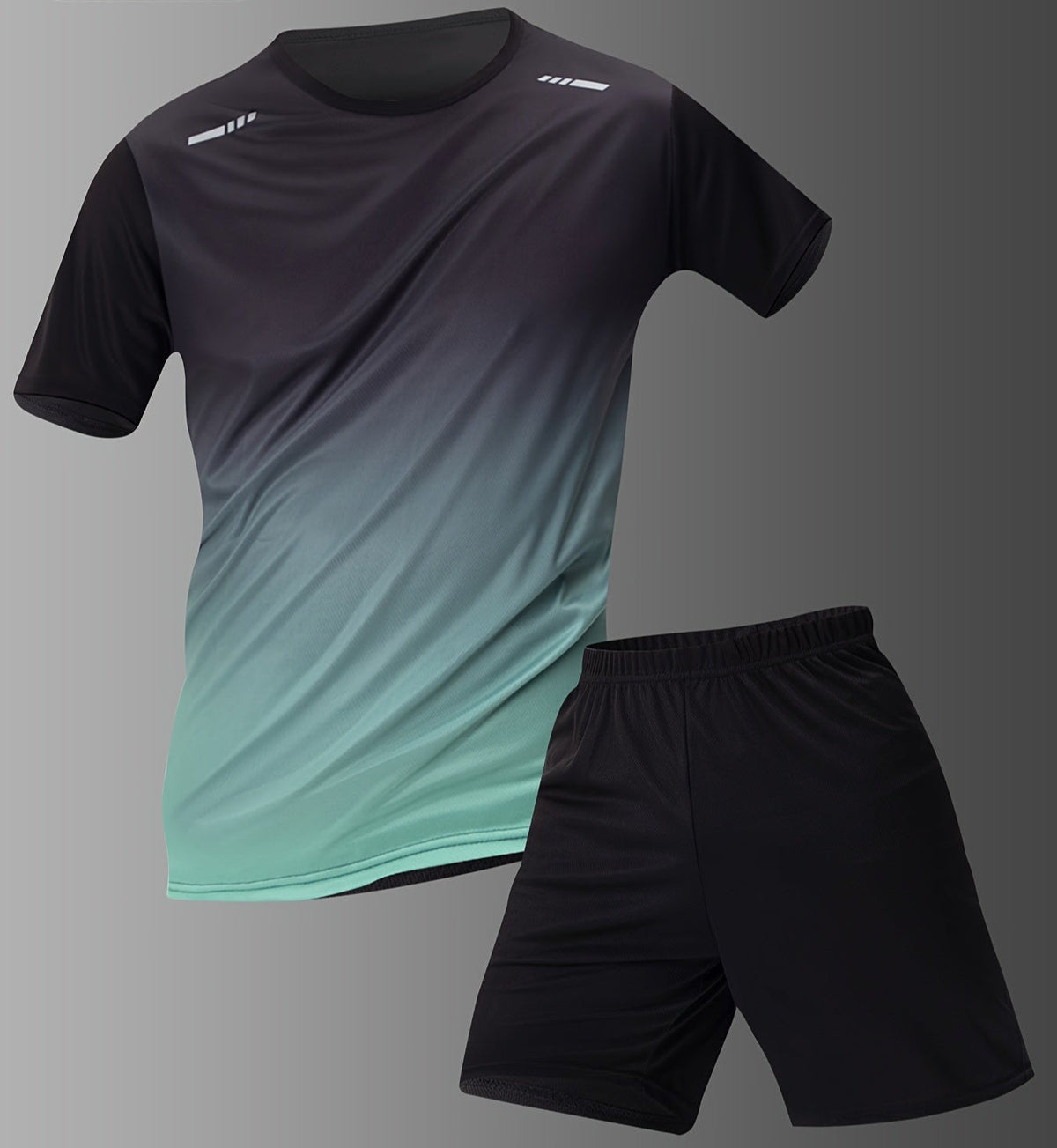 Men's Athletic Gradient Sports T-Shirt & Shorts Set