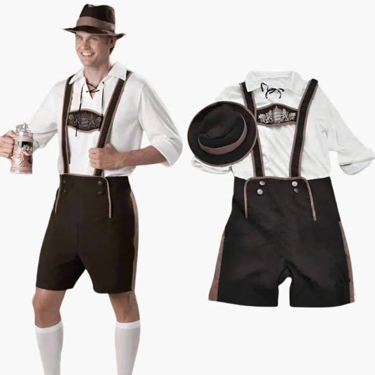 Men's Bavarian Costume with Shirt and Adjustable Suspenders