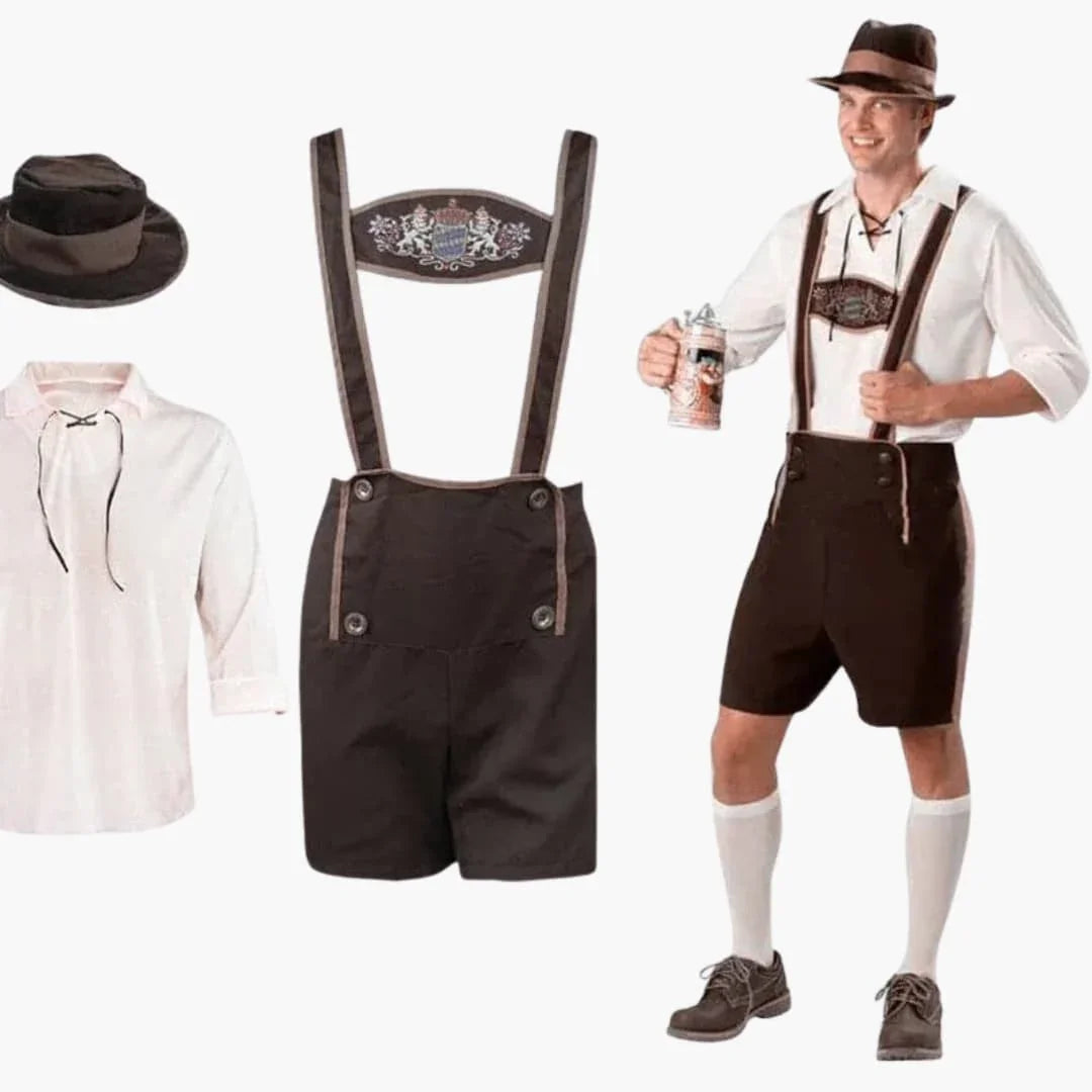 Men's Bavarian Costume with Shirt and Adjustable Suspenders