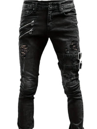 Men's Casual Biker Jeans in Denim with Quilted Details