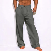 Men's Casual Relaxed Fit Drawstring Straight Leg Trousers