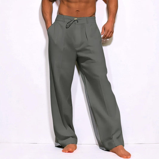 Men's Casual Relaxed Fit Drawstring Straight Leg Trousers