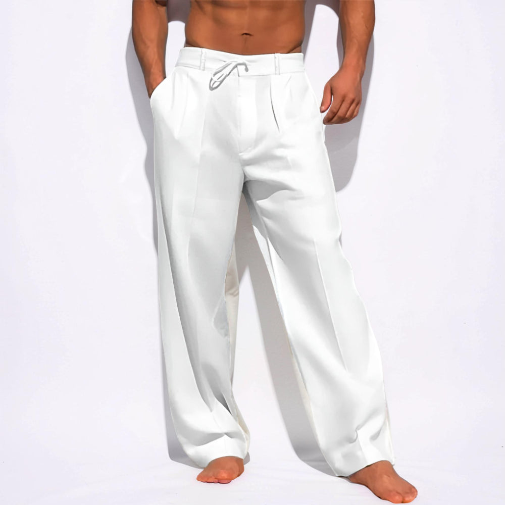 Men's Casual Relaxed Fit Drawstring Straight Leg Trousers