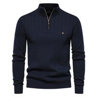 Men's Cotton Quarter-Zip Stand-Collar Sweater