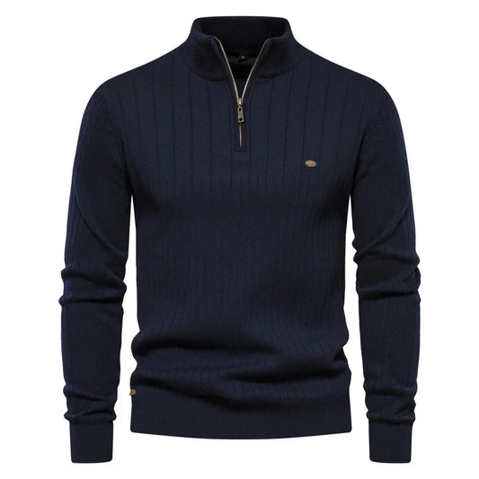 Men's Cotton Quarter-Zip Stand-Collar Sweater