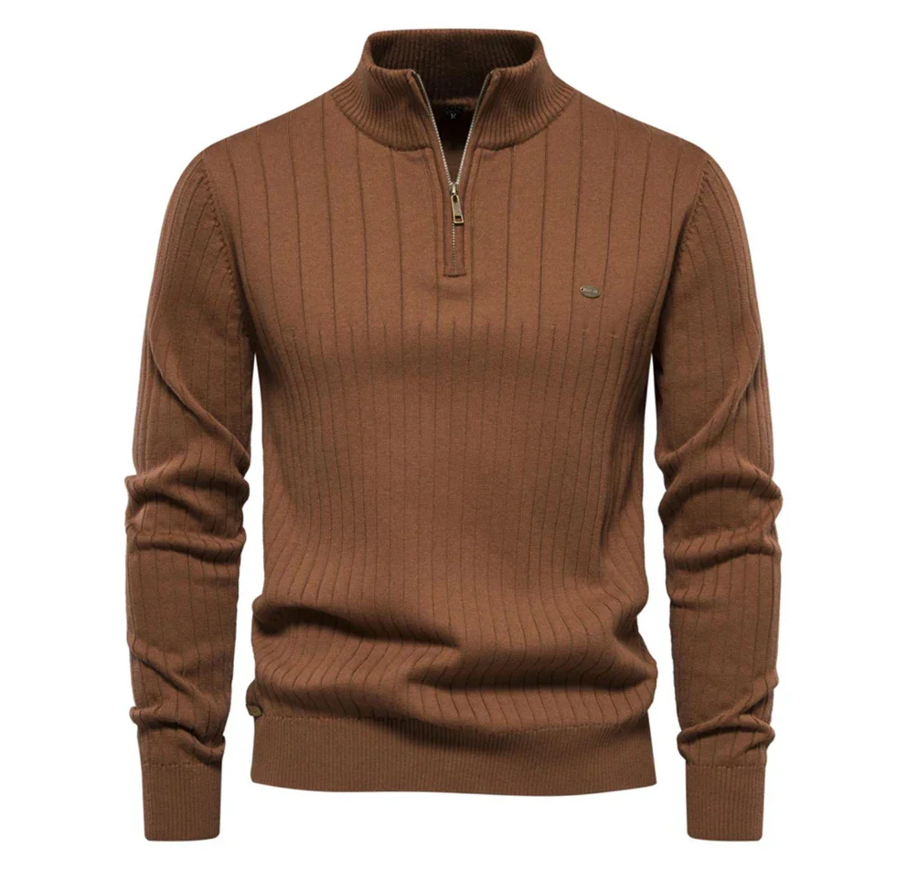 Men's Cotton Quarter-Zip Stand-Collar Sweater