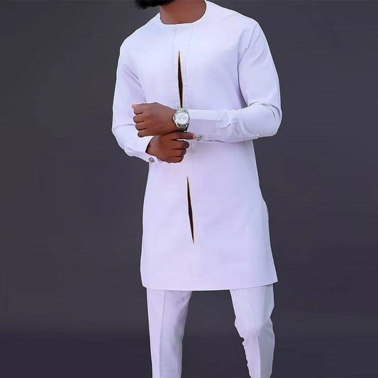 Men's Dashiki Set: Traditional Long-Sleeve Top and Slim Fit Trousers