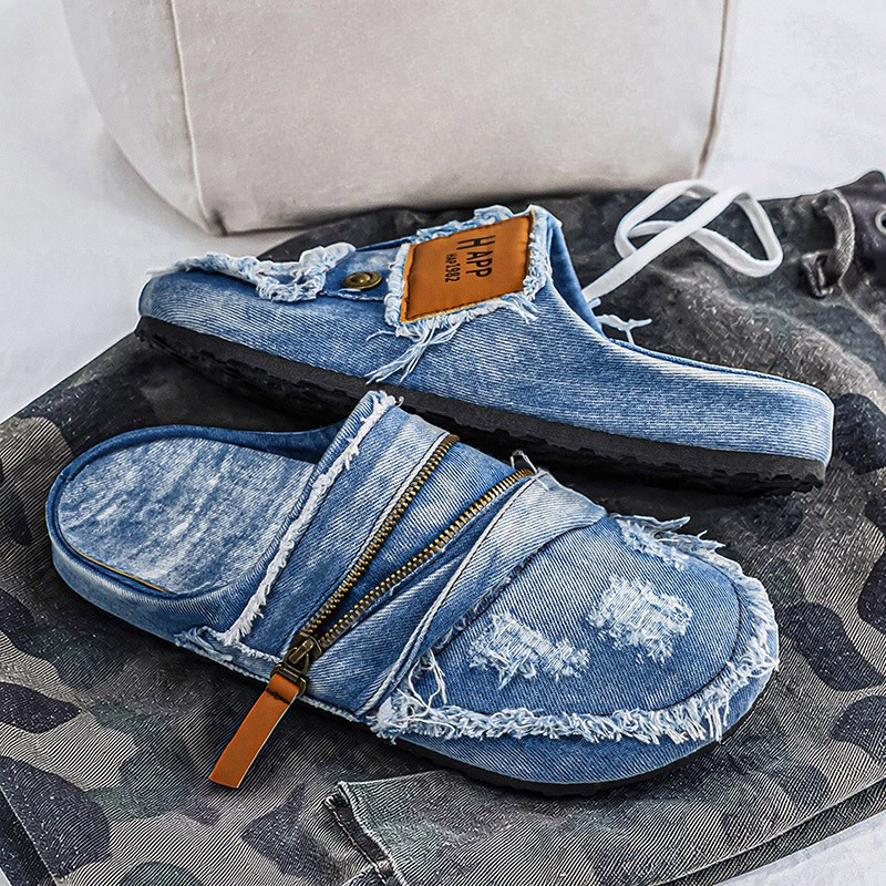 Men's Frayed Streetwear Slip-On Mules