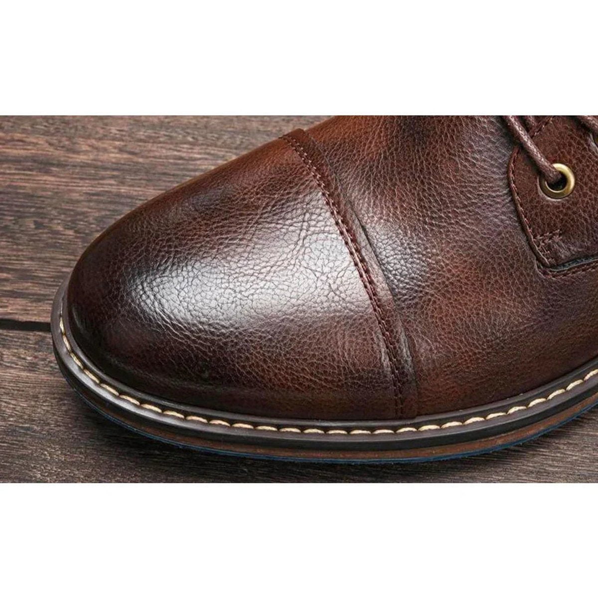 Men's Lace-Up Ankle Oxford Boots with Side Zipper – Brown Leather, Modern Design