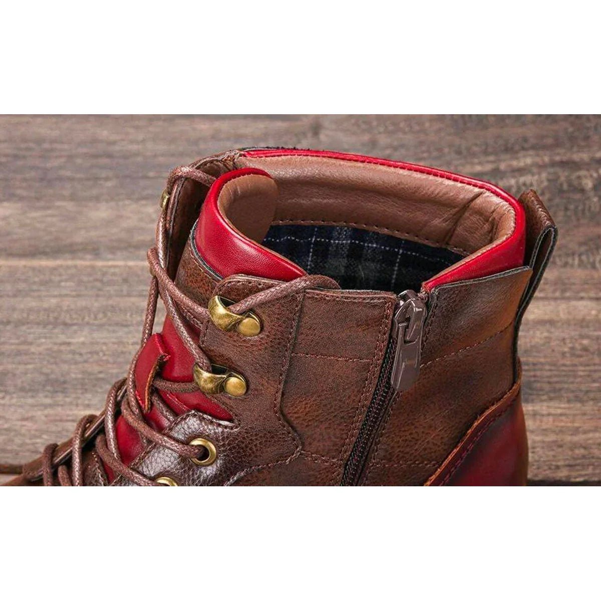 Men's Lace-Up Ankle Oxford Boots with Side Zipper – Brown Leather, Modern Design