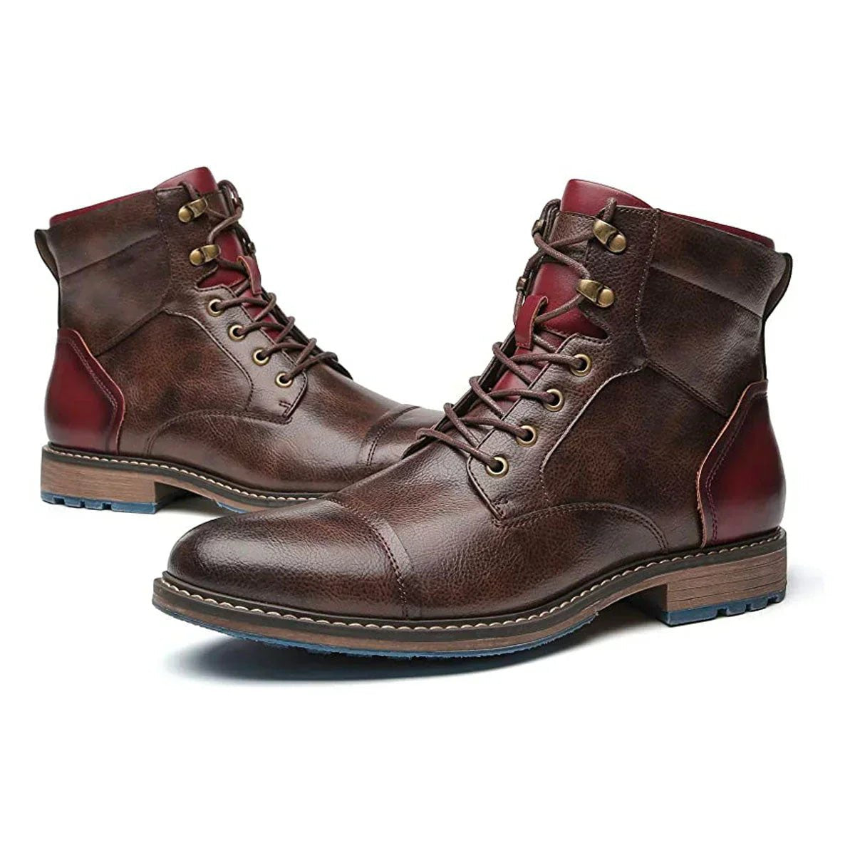 Men's Lace-Up Ankle Oxford Boots with Side Zipper – Brown Leather, Modern Design