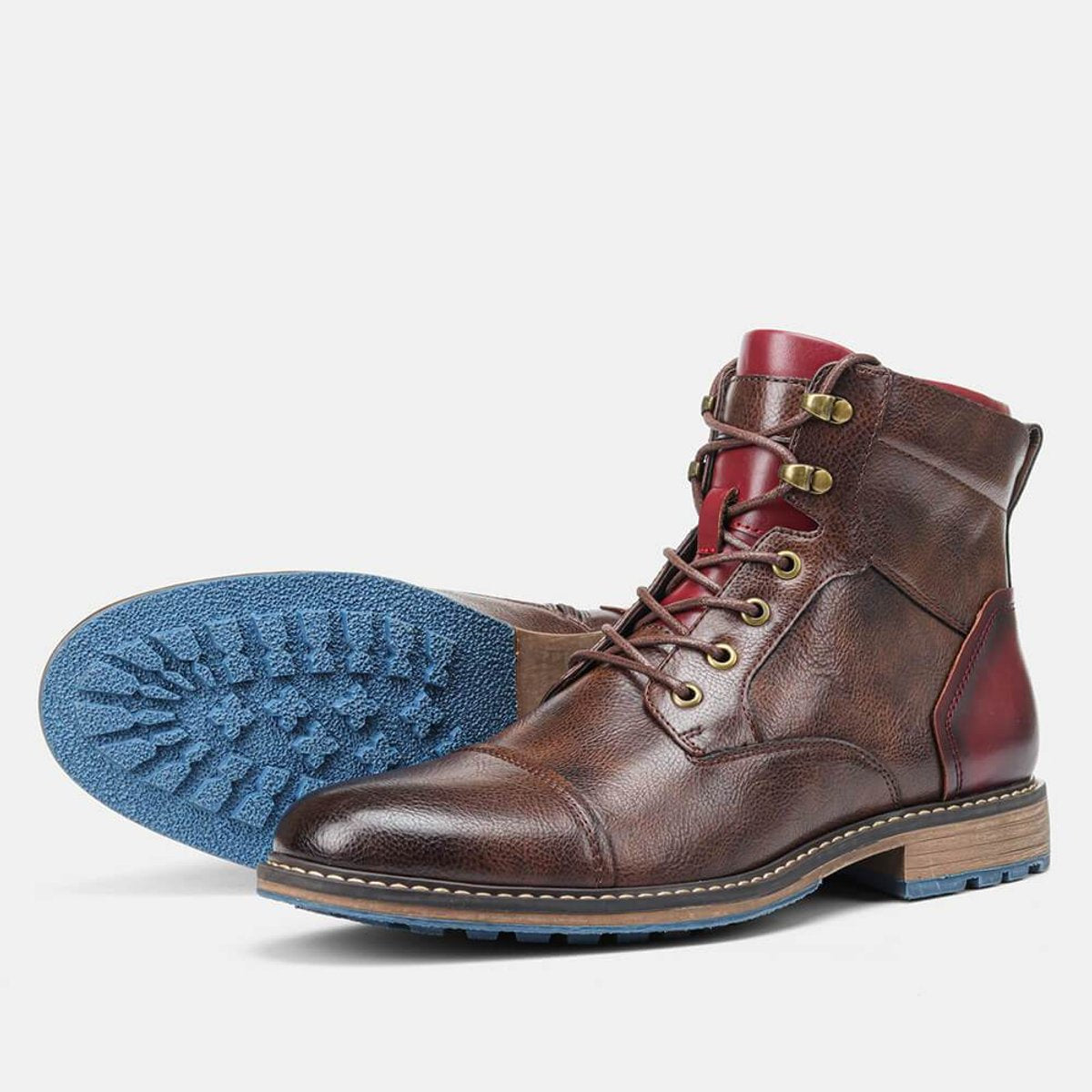 Men's Lace-Up Ankle Oxford Boots with Side Zipper – Brown Leather, Modern Design